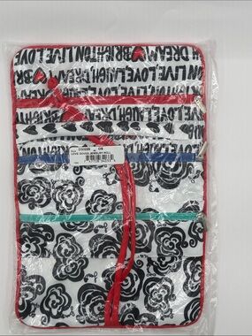 Brighton Love Doves Jewelry Roll - Black & White Floral with Red Trim